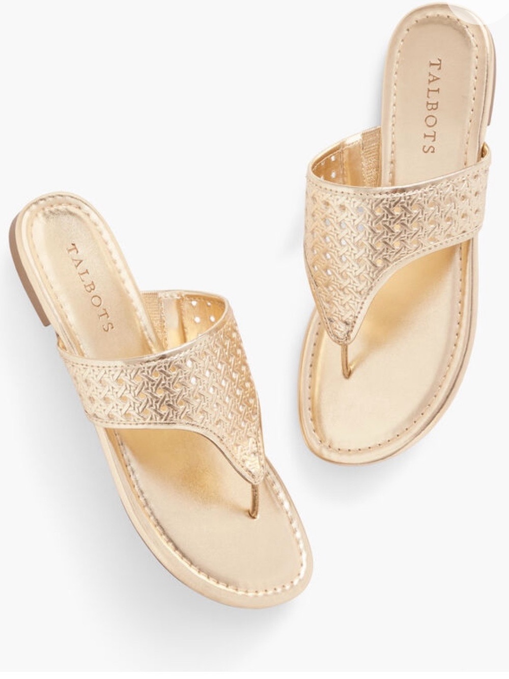 NWT Talbots Metallic Gold Woven Thong Toe-Post Sandals